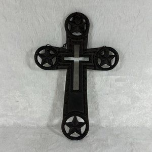 Large Texas Star Cutout Cast Iron Cross with hanging chain